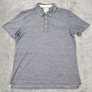 Billy Reid Polo Shirt‎ Mens XL Blue White Stripe Cotton Pocket Classic Casual